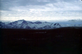 mountains in fog